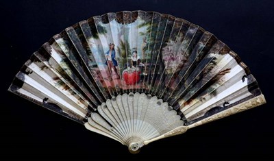 Lot 473 - Rural Romance: An Early 18th Century Ivory Fan, with bulbous head, fine and intricate carving...