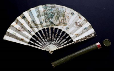 Lot 480 - A Mid-18th Century Bone (?) Fan, possibly Dutch, the monture silvered and gilded and carved and...