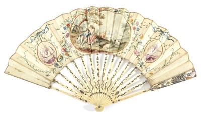 Lot 481 - A Mid-18th Century Dutch Ivory Fan, the velum leaf mounted … l'Anglaise, the monture gilded...