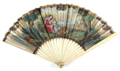 Lot 484 - An Early 18th Century Ivory Fan, with fairly bulbous head, and plain monture. The double leaf...