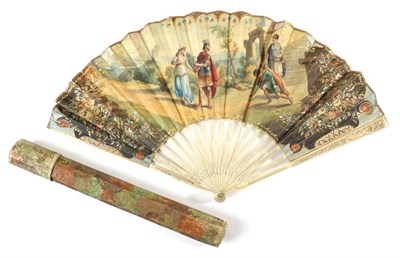 Lot 485 - An 18th Century Ivory Fan, the slender monture finely pierced, the gorge with the addition of a...