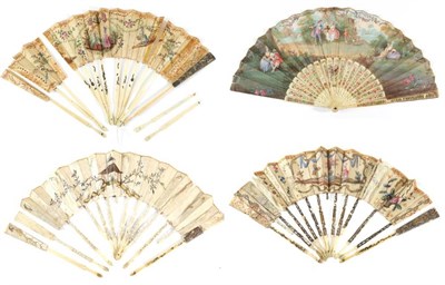 Lot 487 - A Mid-18th Century Ivory Fan, French, with classical design to the monture. The double silk leaf is