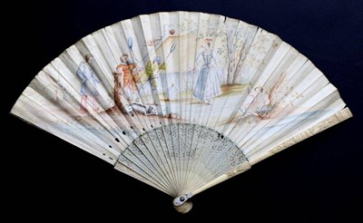 Lot 489 - An Early to Mid-18th Century Ivory Fan, the gorge and guards well carved and pierced, the gorge...