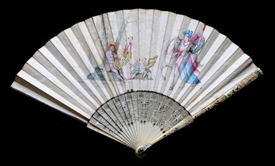 Lot 491 - Erminia Seeking Tancred: An Early 18th Century Ivory Fan, the monture elaborately piqu‚ with steel