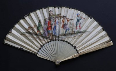 Lot 492 - An Early 18th Century Ivory Fan, with carved guards, plain gorge and fairly bulbous head. The velum