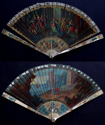 Lot 503 - The Queen of Sheba Visits King Solomon: A Fine and Early 18th Century Painted Ivory Bris‚ Fan,...