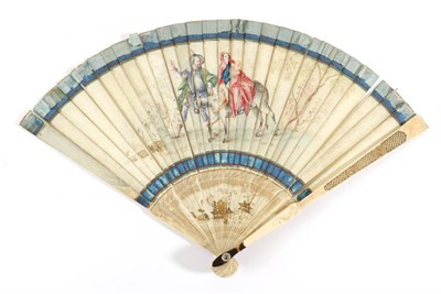 Lot 504 - An 18th Century Ivory Bris‚ Fan, with chinoiserie monture, the gorge delicately painted in...