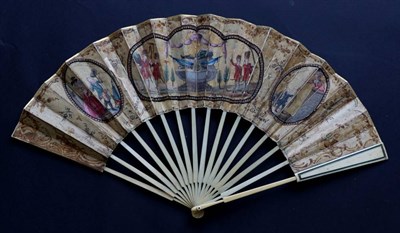 Lot 506 - The Death of Malbrouk:  A Late 18th Century Fan, the ivory monture plain save for some detail...