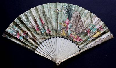 Lot 511 - Moses and The Brazen Serpent: A Rare and Early 18th Century Ivory Fan, the gorge sticks plain, both