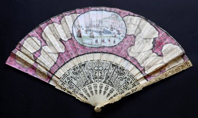 Lot 514 - A Fine 18th Century Ivory Fan, with an unusual topographical central cartouche, a flotilla of ships