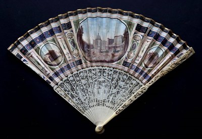 Lot 515 - A Fine 18th Century Italian Grand Tour Fan, the ivory monture elaborately carved and pierced,...