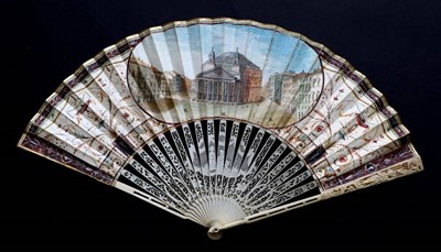 Lot 517 - A Fine 18th Century Italian Grand Tour Fan, with a large depiction of the Pantheon, Rome, on...