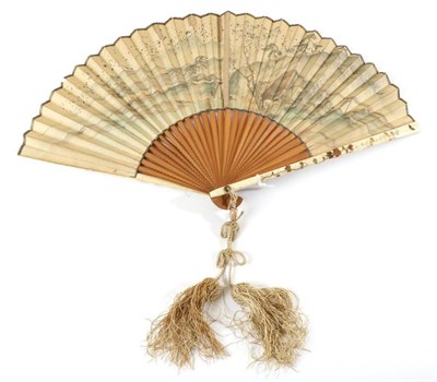 Lot 518 - A 19th Century Japanese Fan, with ivory guards, lacquered in gold and brown in several shades,...