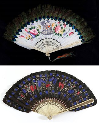 Lot 522 - A Good and Large 19th Century Chinese Carved Bone Fan, Qing Dynasty, lightly carved and...