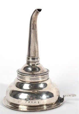 Lot 536 - A George III Silver Wine Funnel, Peter & Ann Bateman, London 1791, with bead borders, engraved with