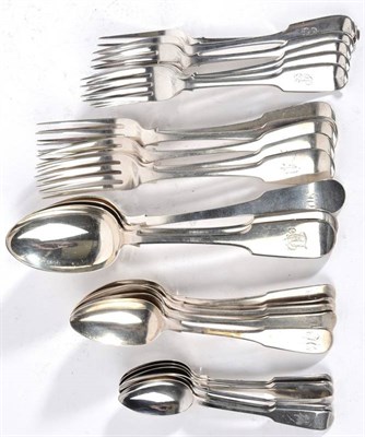 Lot 538 - A Composite Part Service of George III-Victorian Provincial Silver Fiddle Pattern Flatware,...