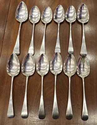 Lot 539 - Six Pairs of George III Silver Old English Pattern Table Spoons, comprising: Peter & Ann...