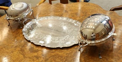 Lot 541 - Two Similar Electroplated Cylinder Serving Dishes, circa 1900, with roll top; and An...