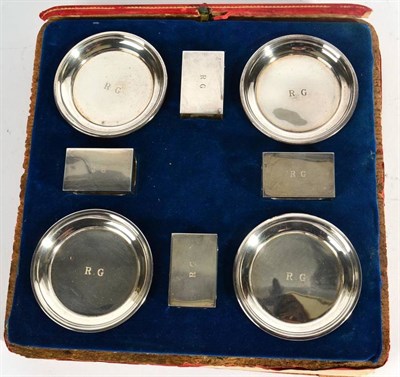 Lot 552 - A Set of Four Match Box Holders and Four Ashtrays, William Comyns, London 1929, engraved with...