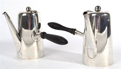 Lot 555 - A Pair of Late Victorian Silver Cafe Au Lait Pots, Walker & Hall, Sheffield 1898, plain...