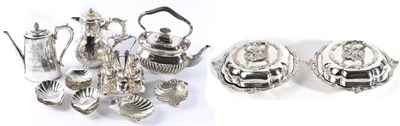 Lot 556 - A Pair of Silver Plated Entree Dishes and Covers, 19th century, shaped circular with foliate...