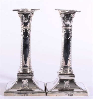 Lot 575 - A Pair of Edwardian Silver Candlesticks, Thomas Bradbury, London 1902, in the Neo-Classical...