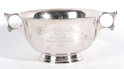 Lot 588 - A Silver Twin Handled Christening Cup, William Base & Sons, Birmingham 1923, inscribed Richard...