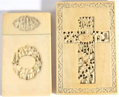 Lot 596 - A Chinese Carved Ivory Card Case, 19th century, with pull off cover, the front and back...