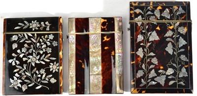 Lot 602 - A Tortoiseshell and Mother of Pearl Card Case, 19th century, of unusual shaped outline, the...