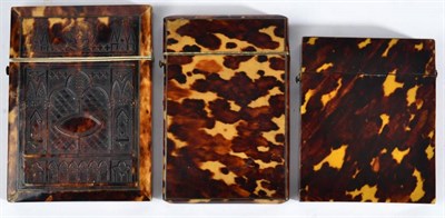 Lot 603 - A Pressed Tortoiseshell Card Case, 19th century, with Gothic architectural decoration; and Two...