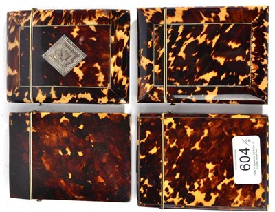 Lot 604 - Four Various Tortoiseshell Card Cases, 19th century, one example inlaid with a diamond shaped...