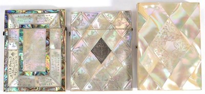 Lot 605 - A Mother of Pearl Card Case, 19th century, the diamond shaped panels engraved with swallows, a...