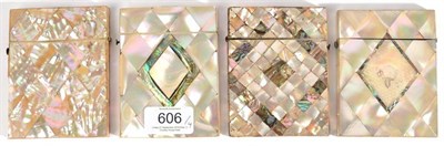 Lot 606 - Four Mother of Pearl Card Cases, 19th century, all decorated with diamond shaped panel, two...