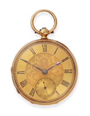 Lot 627 - An 18ct Gold Open Faced Pocket Watch, signed Richd R Snow, Ripon, 1866, lever movement signed...