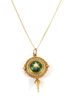 Lot 646 - A Victorian Split Pearl and Enamel Pendant, on Chain, a star set split pearl within a green and...