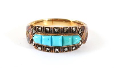 Lot 654 - A Late 19th Century Turquoise and Diamond Ring, a row of calibr‚ cut turquoise between rows of...