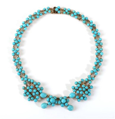 Lot 662 - A Victorian Turquoise Necklet, of round cabochon turquoise cluster links, length 38cm