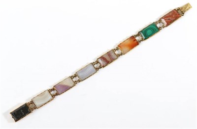 Lot 694 - A Circa 1860 Scottish Hardstone Bracelet, of eight rectangular links of various agates and...