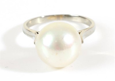 Lot 725 - A Cultured Pearl Ring, to knife edge shoulders, finger size K