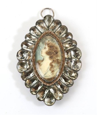 Lot 730 - A Circa 1800 Paste Set Portrait Miniature Pendant, a lozenge-shaped centre painted depicting a...