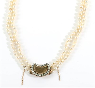 Lot 731 - A Double Strand Cultured Pearl Necklace, with a Georgian Hairwork and Split Pearl Clasp,...