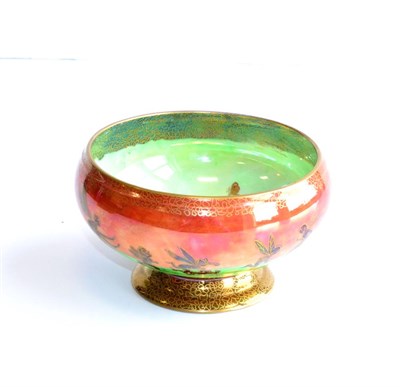 Lot 471 - A Wedgwood Flame Fairyland Lustre Leapfrogging Elves Empire Bowl, designed by Daisy-Makeig...