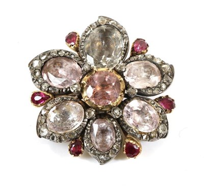 Lot 743 - A Georgian Floral Brooch, a flower head of a pink and red foil backed gemstone petals, within...