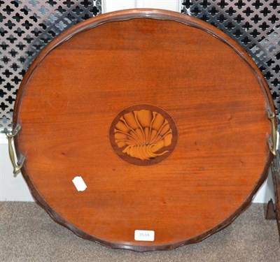 Lot 353A - An Edwardian Mahogany Circular Galleried Tray, early 20th century, with inlaid with shell...