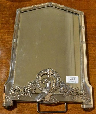 Lot 494 - An Art Nouveau Orivit Silver Plated Easel Back Mirror, of pointed rectangular form with beaded...