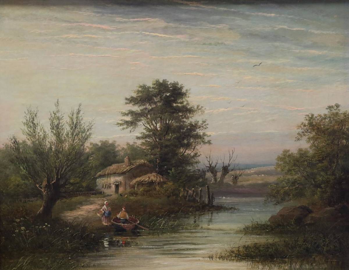 Lot 1028 - Follower of the Williams family of painters (19th century) Children feeding ducks on a...
