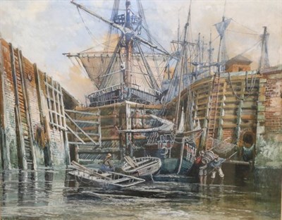 Lot 1032 - Henry Valter (fl.1854-1897) ''Dry Dock Weymouth'' Signed, mixed media, 36.5cm by 46cm