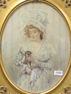 Lot 1048 - Henry Tenre (1864-1926) French  Her favourite pet signed, watercolour, 40cm by 30cm