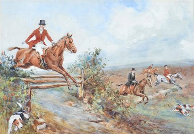 Lot 1061 - Charles MacIver Grierson (1864-1939) Huntsman taking a fence Signed and dated 1923,...