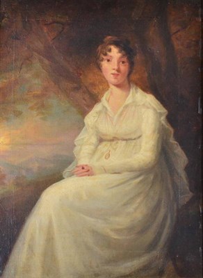 Lot 1062 - Follower of Henry Raeburn RA, PRSA (1756-1823) Portrait of an elegant lady in a white dress, seated